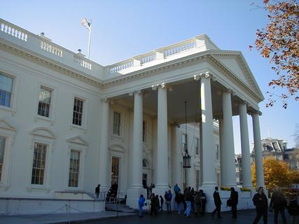 Entrance to the White House<br>Location: <a href="https://www.google.com/maps/search/?api=1&query=38.89812,-77.03599" target="_new">The White House</a>